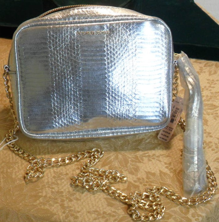 Victorias Secret Purse Crossbody Bag Silver Gold Chain Snake Metallic
