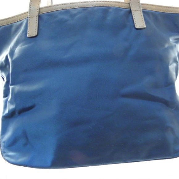 MICHAEL KORS Blue Nylon Canvas & Leather Tote Bag Purse. 