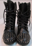 Brash Black Faux Leather Tie-Up Combat Boots