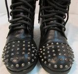 Brash Black Faux Leather Tie-Up Combat Boots