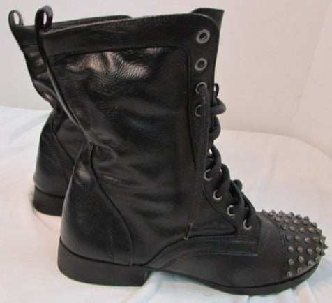Brash Black Faux Leather Tie-Up Combat Boots