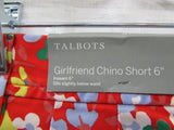 Talbots Red with Flowers Girlfriend Chino 6" Linen Shorts - Petite