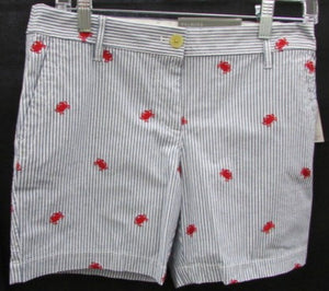 Talbots Blue/White Stripe Girlfriend Chino 6" Linen Shorts - Petite