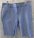 Talbots Blue/White Checked 9.5" Perfect Linen Short - Petite