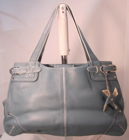 Franklin Covey Blue/Gray Leather Tote with Matching Wristlet