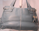Franklin Covey Blue/Gray Leather Tote with Matching Wristlet