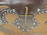Montana West Brown Leather Studded Western Style Shoulder Bag