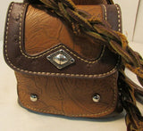 Montana West Brown Leather Studded Western Style Shoulder Bag