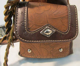 Montana West Brown Leather Studded Western Style Shoulder Bag
