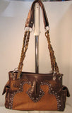 Montana West Brown Leather Studded Western Style Shoulder Bag