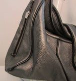Perlina New York Gun steel Gray With Black Trim Leather Shoulder Bag