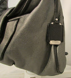 Perlina New York Gun steel Gray With Black Trim Leather Shoulder Bag
