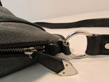 Perlina New York Gun steel Gray With Black Trim Leather Shoulder Bag