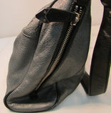 Perlina New York Gun steel Gray With Black Trim Leather Shoulder Bag