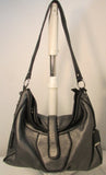 Perlina New York Gun steel Gray With Black Trim Leather Shoulder Bag