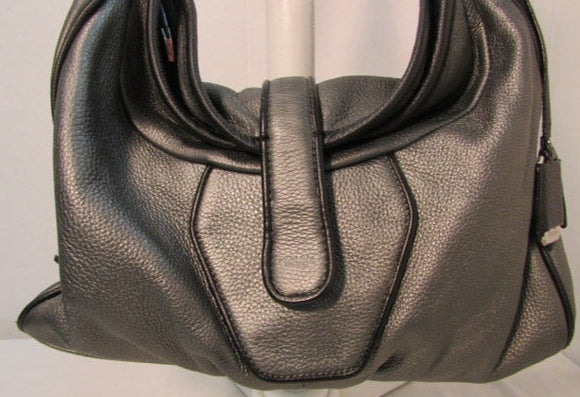 Perlina New York Gun steel Gray With Black Trim Leather Shoulder Bag