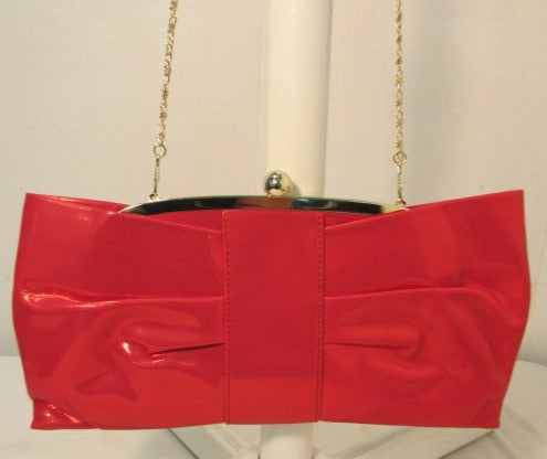 Charming Charlie Red Bow Shiny Silky Clutch/Shoulder Evening Bag