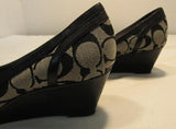 Coach Gavin Black & Grey Signature Canvas Open Toed Wedge Heel