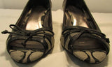 Coach Gavin Black & Grey Signature Canvas Open Toed Wedge Heel