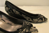 Coach Gavin Black & Grey Signature Canvas Open Toed Wedge Heel