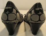 Coach Gavin Black & Grey Signature Canvas Open Toed Wedge Heel