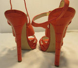 Michael Kors Orange Croco Embossed Leather Open Toe Stiletto Sandals