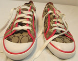 Coach Barrett Signature Brown Canvas with Pink Leather Trim Sneakers