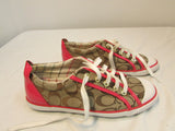 Coach Barrett Signature Brown Canvas with Pink Leather Trim Sneakers
