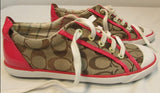 Coach Barrett Signature Brown Canvas with Pink Leather Trim Sneakers