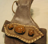 Khrio Vera Pelle Beige Ankle Wrap Wedge