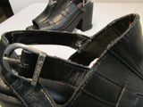 Harley-Davidson Black Leather Open-Toe Heeled Wedge Sandal