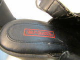 Harley-Davidson Black Leather Open-Toe Heeled Wedge Sandal