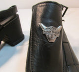 Harley-Davidson Black Leather Open-Toe Heeled Wedge Sandal