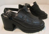 Harley-Davidson Black Leather Open-Toe Heeled Wedge Sandal