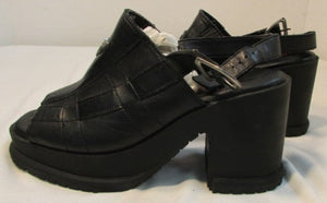 Harley-Davidson Black Leather Open-Toe Heeled Wedge Sandal