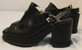 Harley-Davidson Black Leather Open-Toe Heeled Wedge Sandal