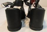 Harley-Davidson Black Leather Open-Toe Heeled Wedge Sandal