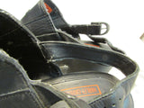 Harley-Davidson Black Leather Open-Toe Heeled Wedge Sandal