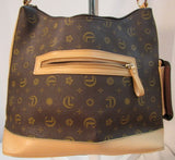 Carryland Brown Coated Canvas Tan Trim Shoulder Bag