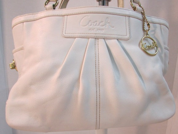 Coach White Leather Pleated East West Gallery Shoulder Bag