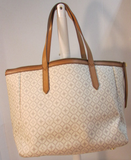 Fossil Beige and Cream Shopper Faux Leather Tote
