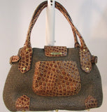 Erik Javits Fabric Woven Croc Leather Satchel