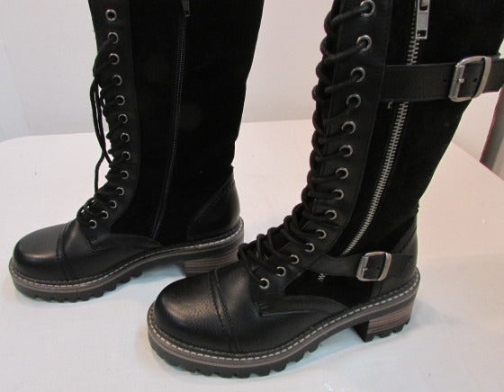 Madden Girl Black Leather Lace Up Boots