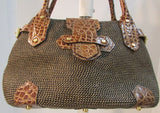 Erik Javits Fabric Woven Croc Leather Satchel