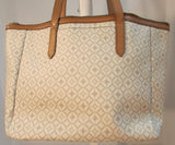 Fossil Beige and Cream Shopper Faux Leather Tote