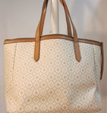 Fossil Beige and Cream Shopper Faux Leather Tote
