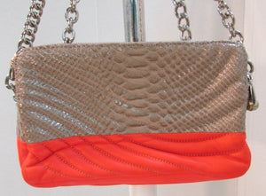 Henri Bendel Orange and Tan Leather Shoulder/Clutch