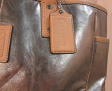 Coach Silver and Tan Leather Tote with Silver Hardware