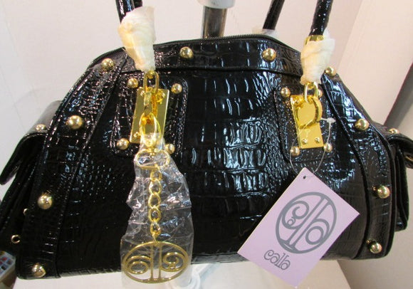 Callabags Black Patent Reptile Embossed Handbag