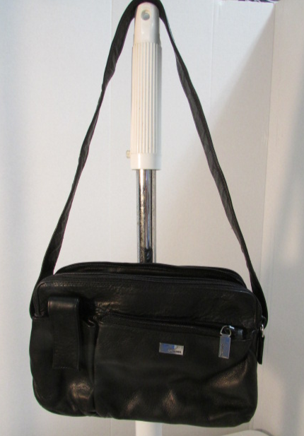 Perlina NY Black Leather Shoulder Purse